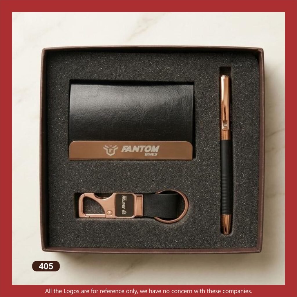 Customized Keychain, Pen & Cardholder gift set in a presentation box